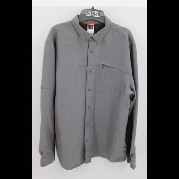 THE NORTH FACE ROLL TAB GRAY LONG SLEEVE BUTTON FRONT MENS SHIRT LARGE - Picture 1 of 8